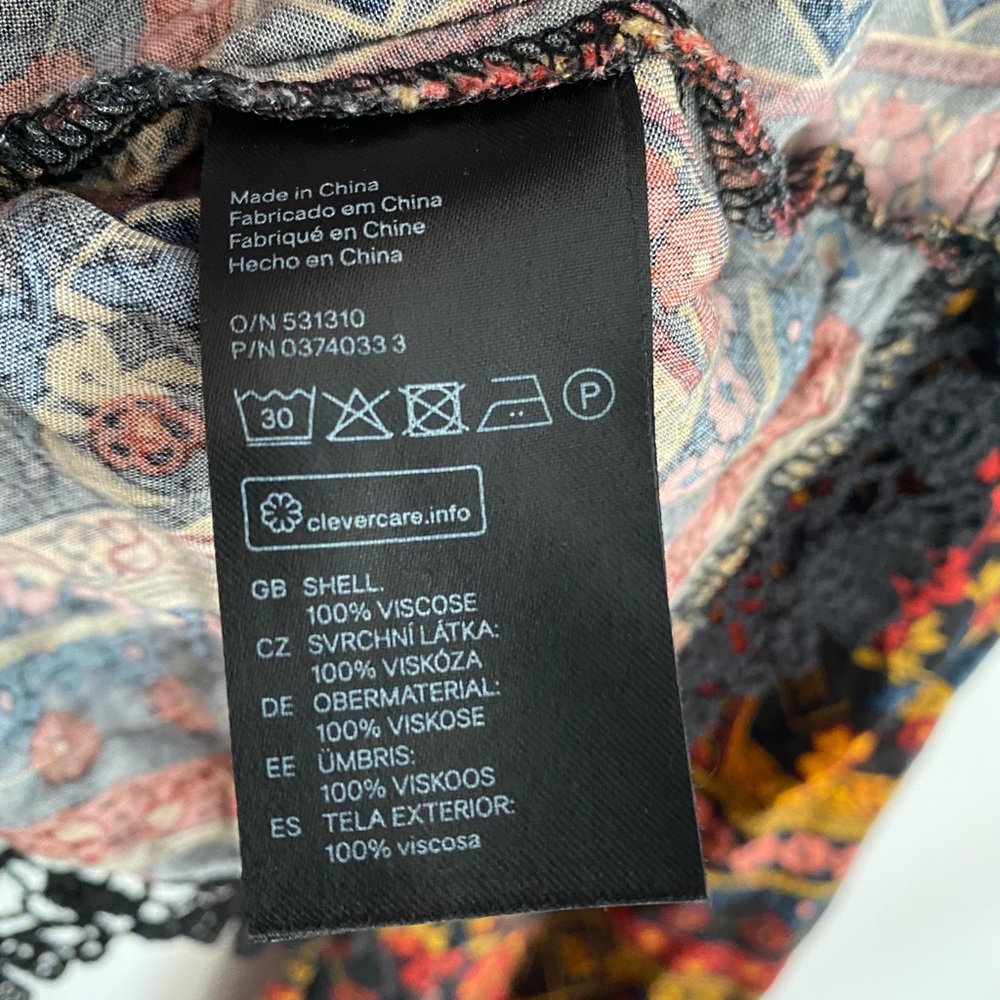 H&M Coachella Floral Flowy Boho Lace Trim Bell-Sleeve Long Sleeve Strappy Shirt - Picture 7 of 9